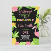 1e zwarte flamingo & ananas verjaardag kaart (Staand voorkant)