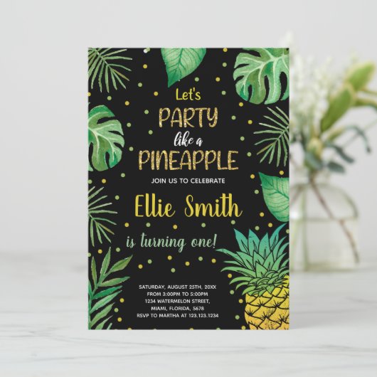 1e Zwarte Groene Ananas Uitnodigingen (Staand voorkant)
