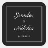 1Elegant  Black And White Script Wedding Vierkante Sticker (Voorkant)
