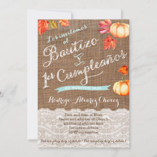 1er cumple y Bautizo, invitaciones calabazas Kaart