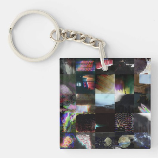 1FB1F9F4 Cyberpunk Glitch Art Mozaïek Abstract Sleutelhanger (voorkant)