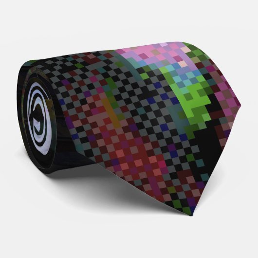 1FB1F9F4 Cyberpunk Glitch Art Mozaïek Abstract Stropdas (Opgerold)
