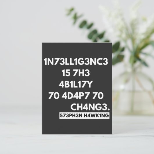 1N73LL1G3NC3 15 7H3 4B1L17Y 70 4D4P7 70 CH4NG3. FEESTDAGENKAART (Staand voorkant)