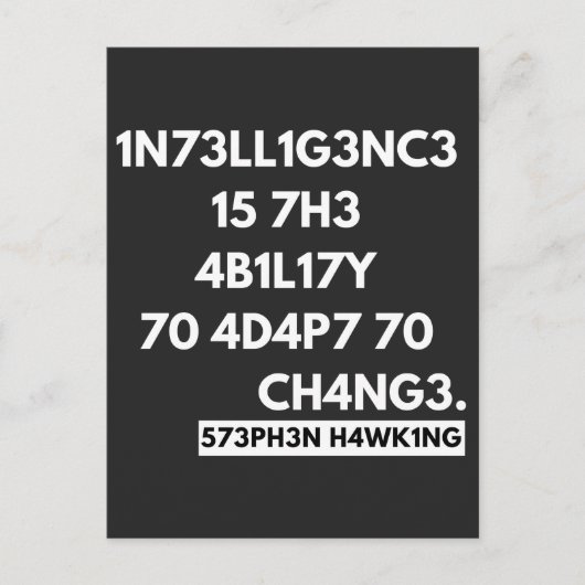 1N73LL1G3NC3 15 7H3 4B1L17Y 70 4D4P7 70 CH4NG3. FEESTDAGENKAART (Voorkant)