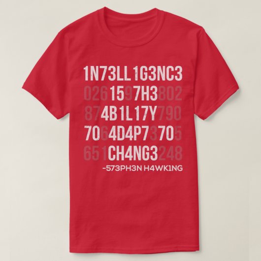 1n73ll1g3nc3 15 7h3 4b1l17y 70 4d4p7 70 ch4ng3 t-shirt (Design voorkant)