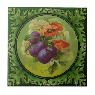 1of 2 Handbeschilderde Floral Fruit Godwin c1900 R Tegeltje