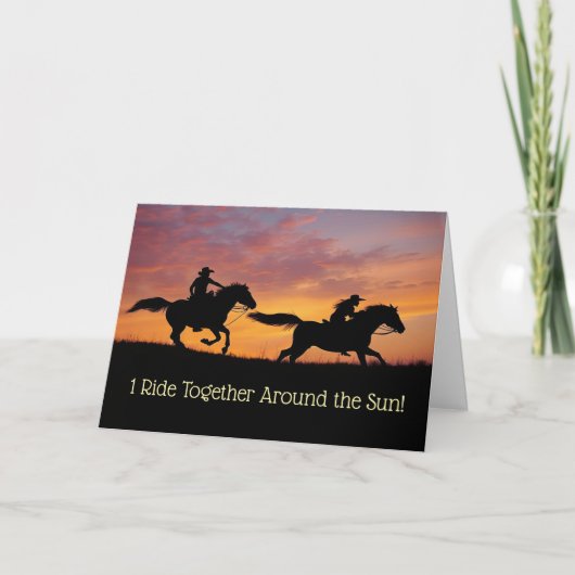 1st Anniversary Cute Cowboy Cowgirl Country Wester Kaart (Voorkant)