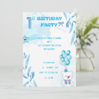 1st baby boy birthday invitation  kaart