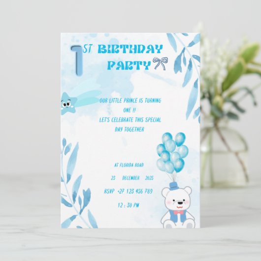 1st baby boy birthday invitation  kaart (Staand voorkant)