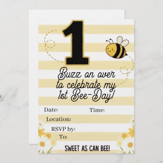 1st Bee-Day Invitation Kaart (Voorkant / Achterkant)