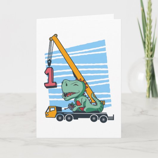 1st Birthday 1 year Mobile Crane Dinosaur Kaart (Voorkant)