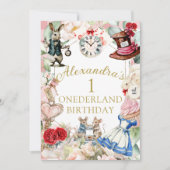 1st Birthday Alice In Wonderland Pink Floral Kaart (Voorkant)