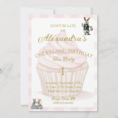 1st Birthday Alice In Wonderland Pink Floral Kaart (Achterkant)