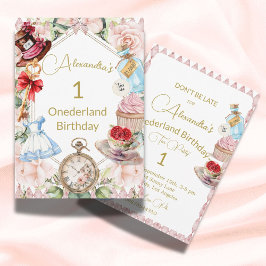 1st Birthday Alice In Wonderland Pink Floral Kaart