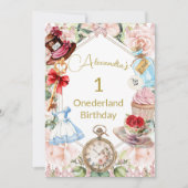 1st Birthday Alice In Wonderland Pink Floral Kaart (Voorkant)