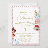 1st Birthday Alice In Wonderland Pink Floral Kaart (Achterkant)