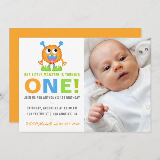 1st Birthday Baby Boy Voeg de Uitnodiging van de F (Voorkant / Achterkant)