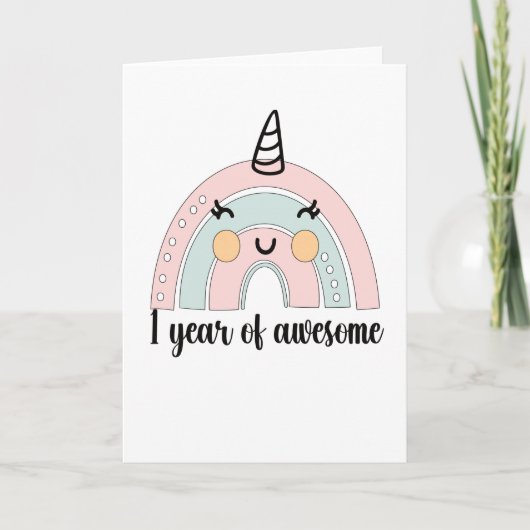 1st Birthday Boho Rainbow 1 Year Old Unicorn Kaart (Voorkant)