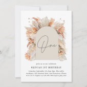 1st Birthday Botanische Pampas Grass Modern script Kaart (Voorkant)