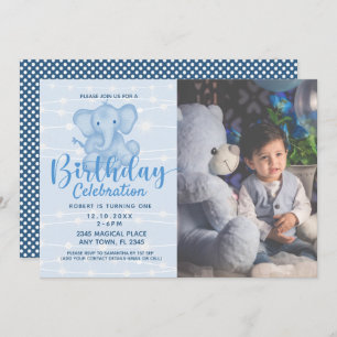 1st Birthday Boy Cute Elephant String Lights Kaart