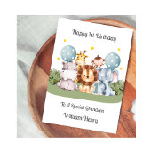 1st Birthday Boy Safari Leaf Animals Card Kaart
