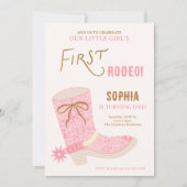 1st Birthday Cowgirl First Rodeo  Invite Kaart (Voorkant)