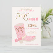 1st Birthday Cowgirl First Rodeo  Invite Kaart (Staand voorkant)