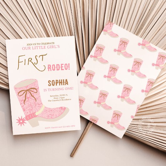 1st Birthday Cowgirl First Rodeo  Invite Kaart