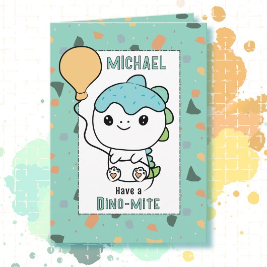 1st Birthday Cute Dinosaur Cartoon Adorable  Kaart