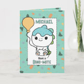 1st Birthday Cute Dinosaur Cartoon Adorable  Kaart (Voorkant)