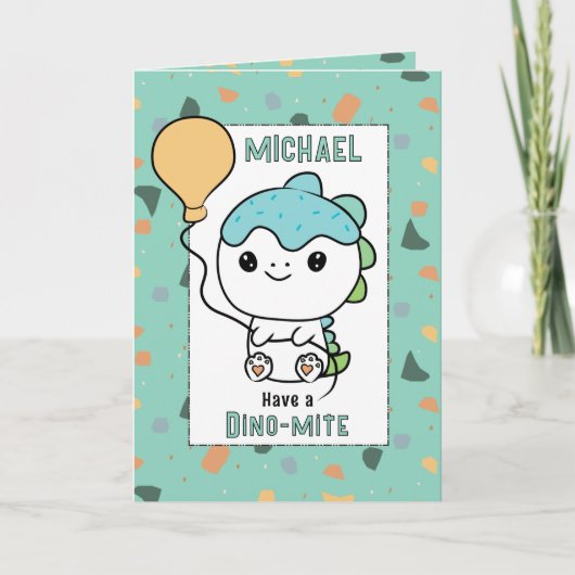 1st Birthday Cute Dinosaur Cartoon Adorable  Kaart (Voorkant)