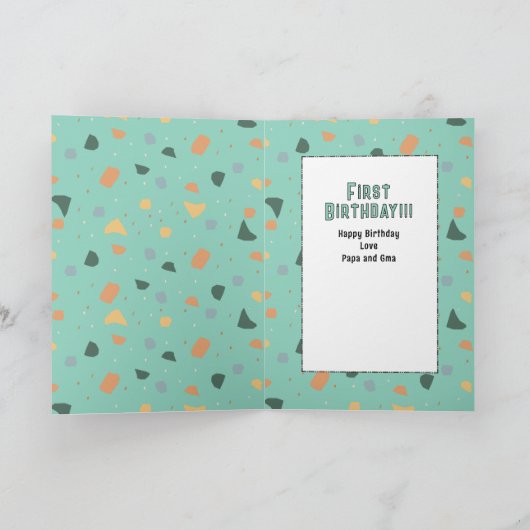 1st Birthday Cute Dinosaur Cartoon Adorable  Kaart (Binnen)