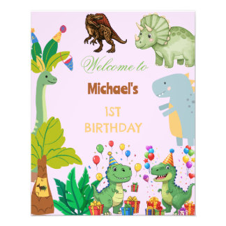 1st Birthday Dinosaur Minimal baby welcome sign Foto Afdruk
