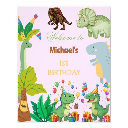 1st Birthday Dinosaur Minimal baby welcome sign Foto Afdruk (Voorkant)