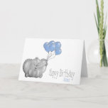 1st birthday elephant with balloon kaart<br><div class="desc">Personalised 1st birthday card,  met een elphant met blue balloons.

The name & the inside message can be customised. 
 
This cute and illustrated design is perfect voor zijn goud groson we hebben one year old baby boy's birthday.</div>