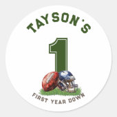 1st Birthday First Year Down American Football Ronde Sticker (Voorkant)