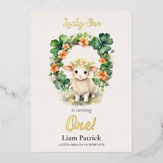 1st Birthday Foil Invitation St. Patrick's Card Folie Uitnodiging (Voorkant)