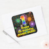 1st Birthday: Fun Fireworks Look, Rainbow # 1 Vierkante Sticker (Envelop)