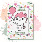 1st Birthday Girl Dinosaur Cartoon Adorable  Kaart