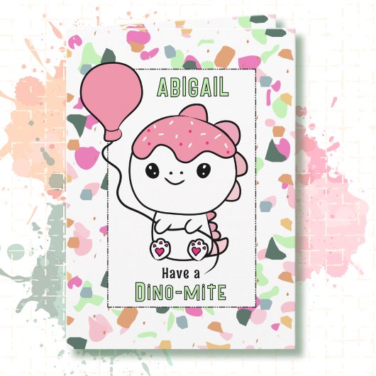 1st Birthday Girl Dinosaur Cartoon Adorable Kaart