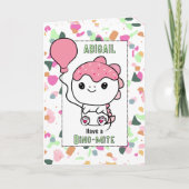 1st Birthday Girl Dinosaur Cartoon Adorable Kaart (Voorkant)