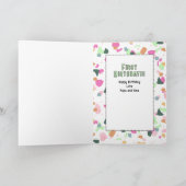 1st Birthday Girl Dinosaur Cartoon Adorable Kaart (Binnen)