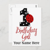 1st Birthday Girl - Lady Bug - 1 - Ladybug Briefkaart (Voorkant / Achterkant)