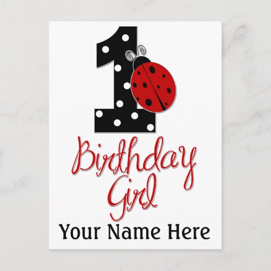 1st Birthday Girl - Lady Bug - 1 - Ladybug Briefkaart (Voorkant)
