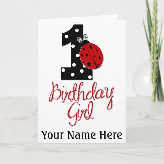 1st Birthday Girl - Lady Bug - 1 - Ladybug Kaart (Voorkant)