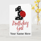 1st Birthday Girl - Lady Bug - 1 - Ladybug Kaart (Gele Bloem)