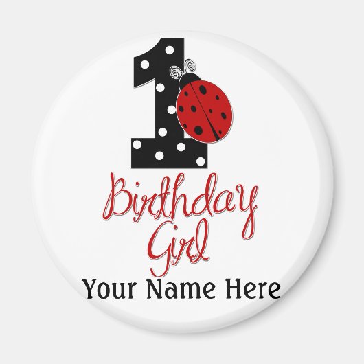 1st Birthday Girl - Lady Bug - 1 - Ladybug Magneet (Voorkant)