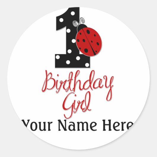 1st Birthday Girl - Lady Bug - 1 - Ladybug Ronde Sticker (Voorkant)