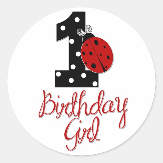 1st Birthday Girl - Lady Bug - 1 - Ladybug Ronde Sticker (Voorkant)