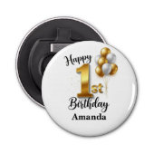 1st Birthday Gold Balloons Bottle Opener (Voorkant)